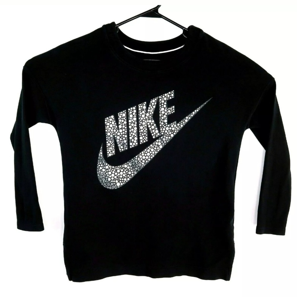 Nike Womens Silver Metallic Logo Black Sweatshirt